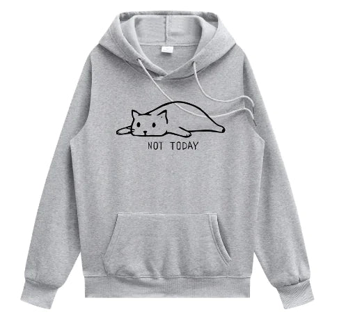 Cat Printed Hooded Sweatshirt with Lazy Cat Design
