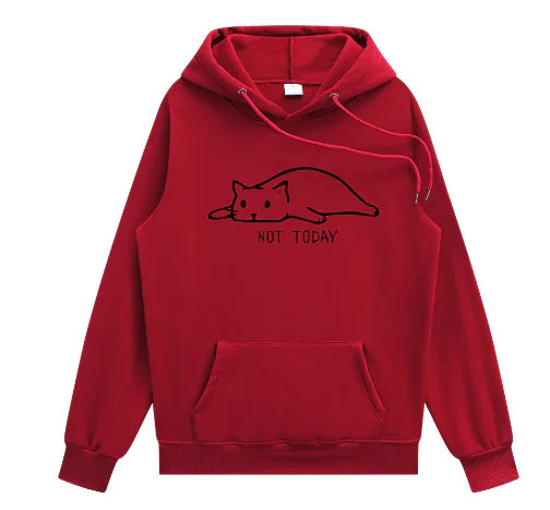 Cat Printed Hooded Sweatshirt with Lazy Cat Design