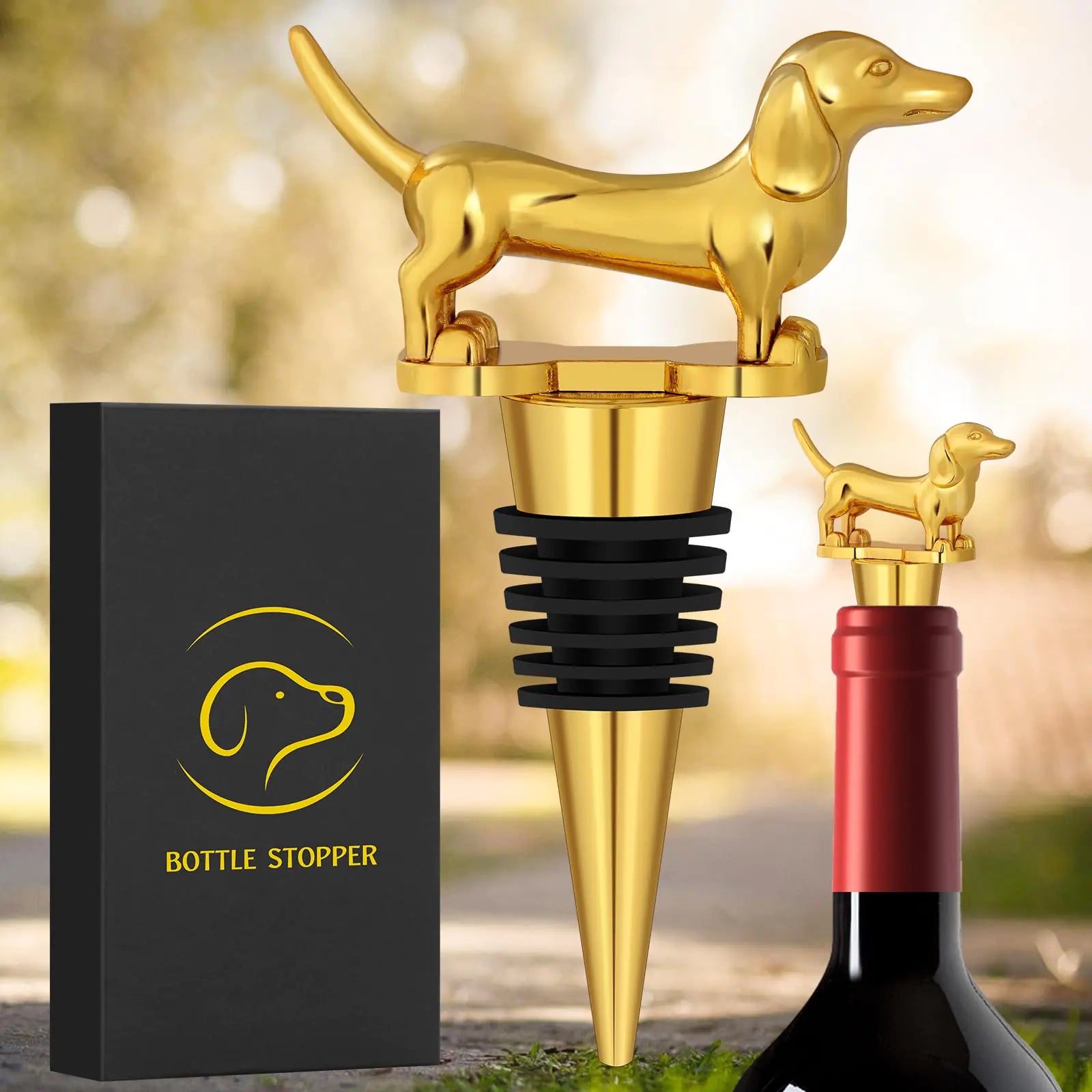 KKCHER Dachshund Wine Stopper Wine Gifts Wiener Dog Gifts for Women Men Dad Dog Lovers Bottle Stoppers for Wine Champagne Birthday Gifts Father Day Gifts Christmas Gifts Gold