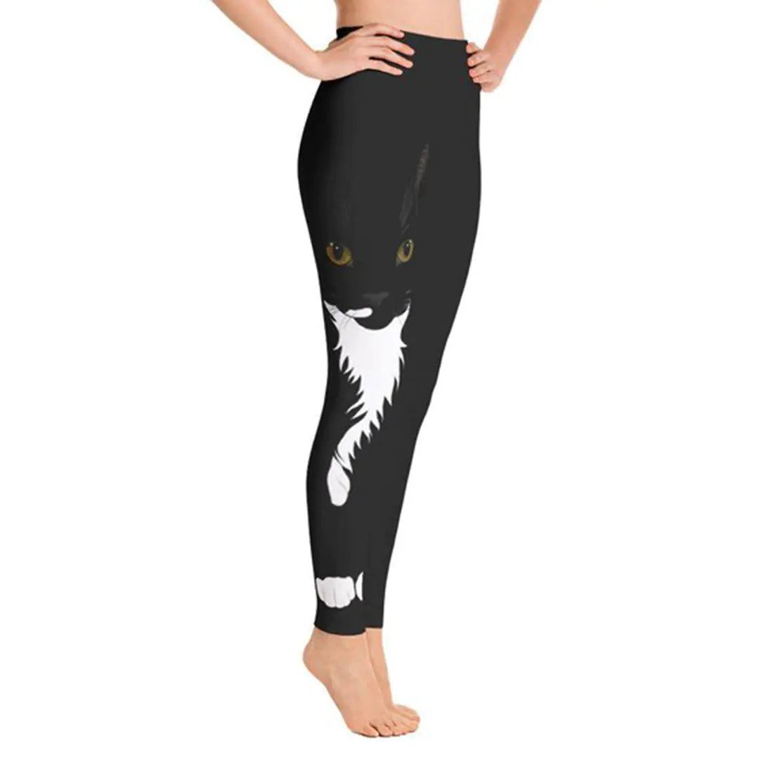Black Cat Yoga Leggings with Cat Print