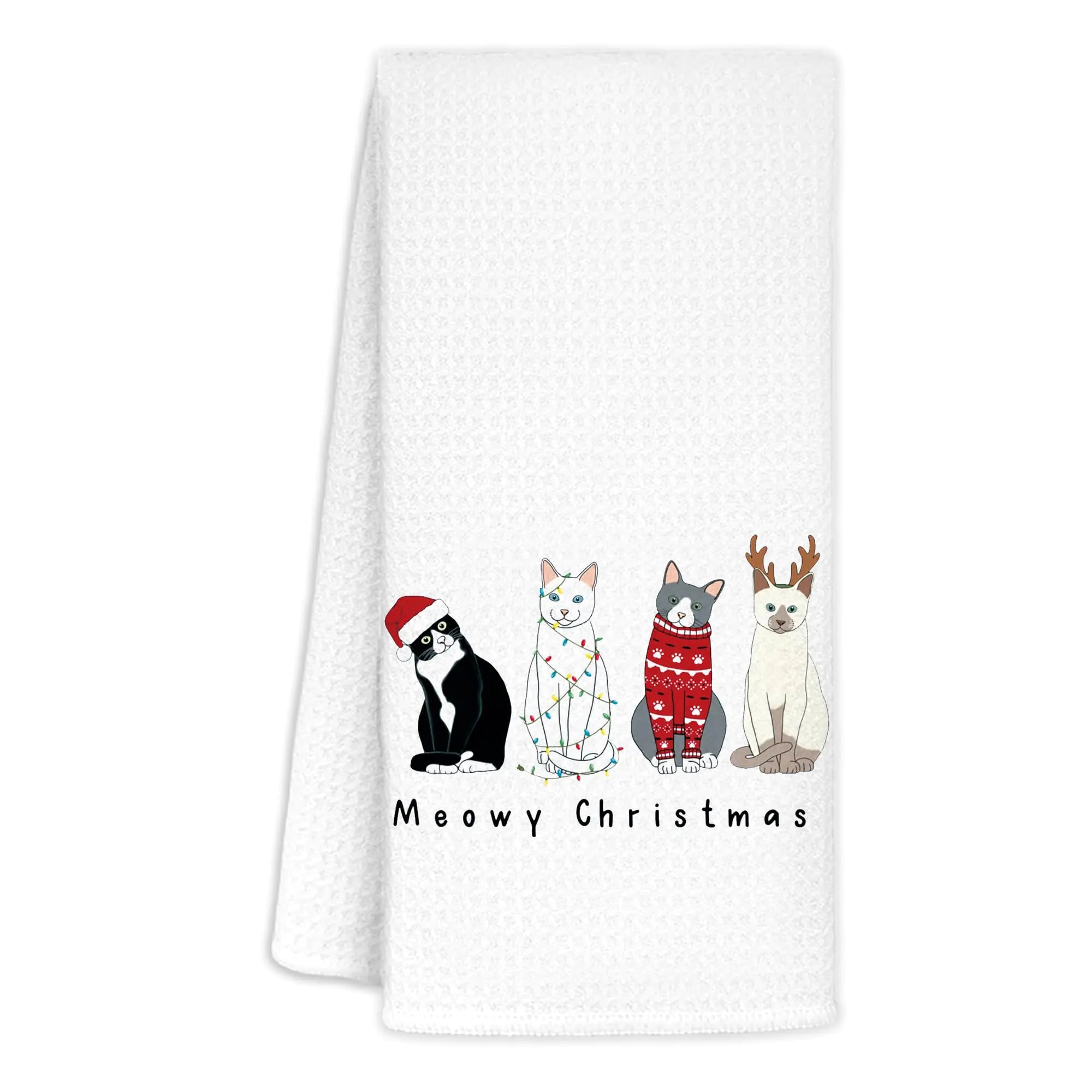 CIOJUNE Meowy Christmas Cat Towels for Cat Lovers Cat Christmas Decor for Bathroom Kitchen Cat for Women Cat Lovers Girls Men Kids Cat Christmas Decor 16x24 in