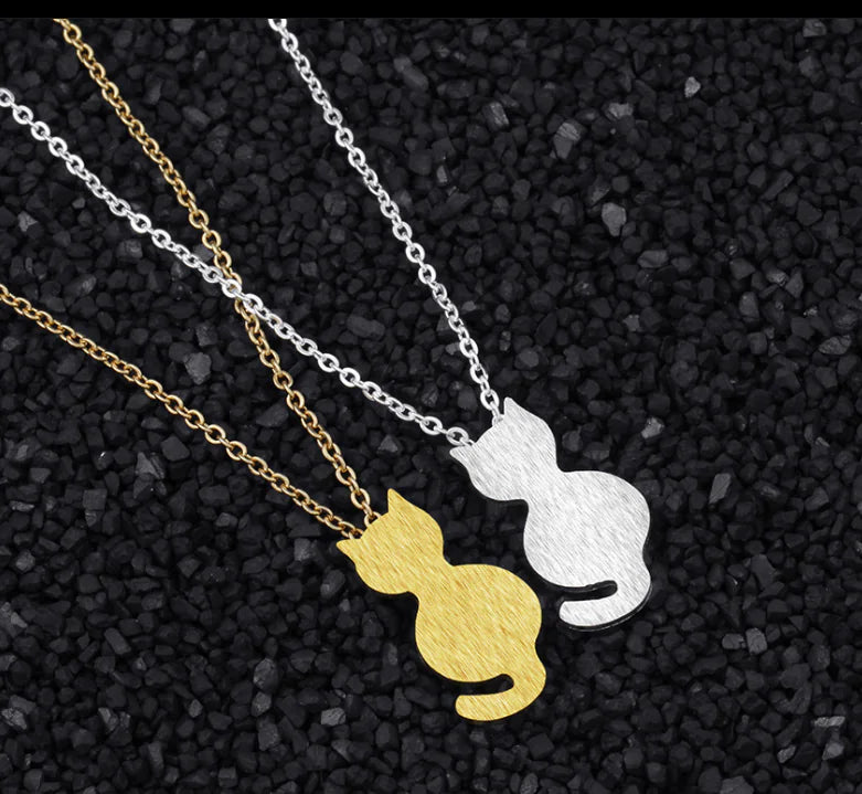Cat Necklace with Cat Pendant and Collar Chain