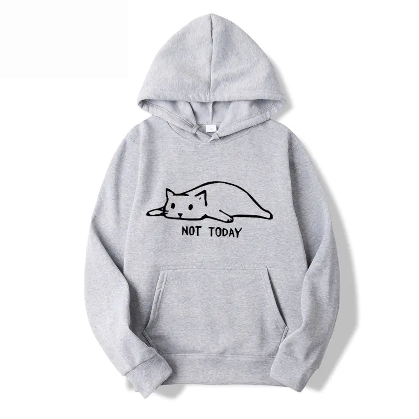 Cat Printed Hooded Sweatshirt with Lazy Cat Design