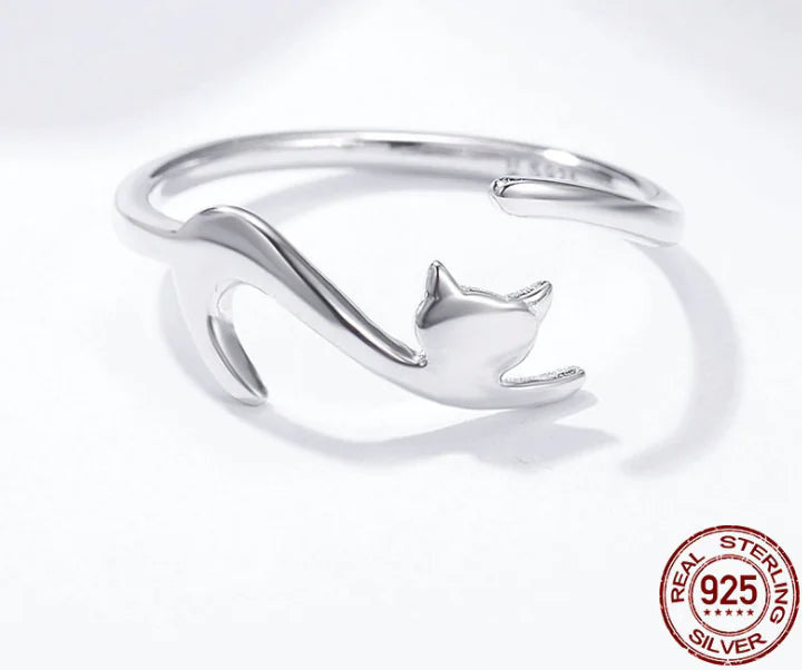 S925 Silver Cat Ring - Cute Cat Design
