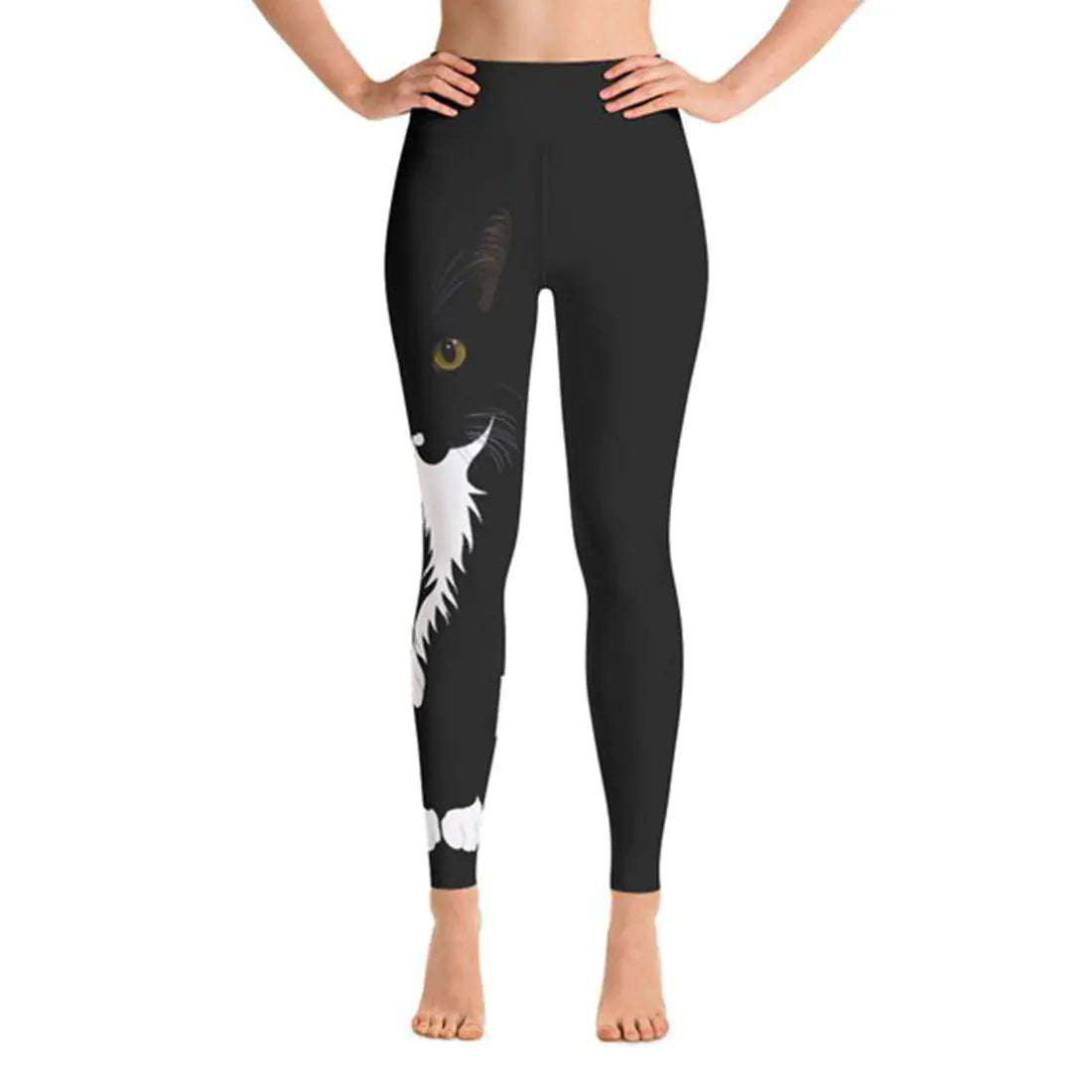 Black Cat Yoga Leggings with Cat Print