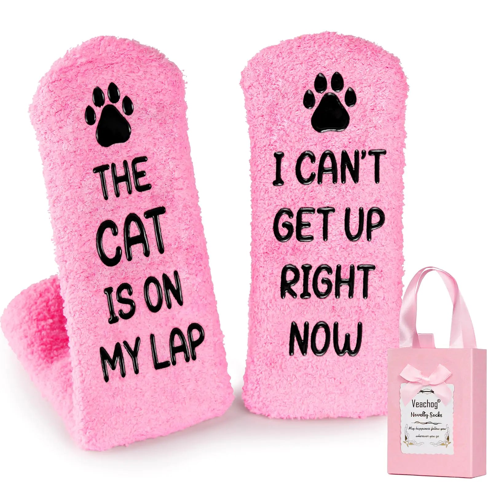 Fuzzy Cat Socks for Women Cat Mom Gifts for Women - Christmas Funny Cat Gifts for Cat Lover Gifts for Women Cat Related Themed Gifts for Girls Cat Lady Grandma Cat Owner Gifts Fluffy Socks Pink