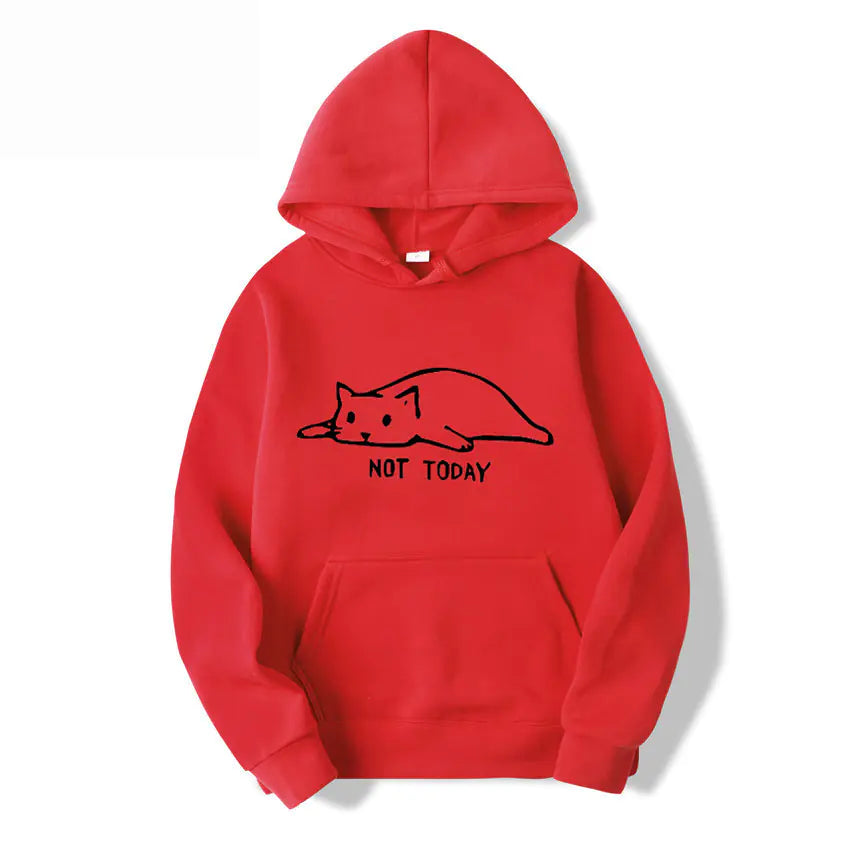 Cat Printed Hooded Sweatshirt with Lazy Cat Design
