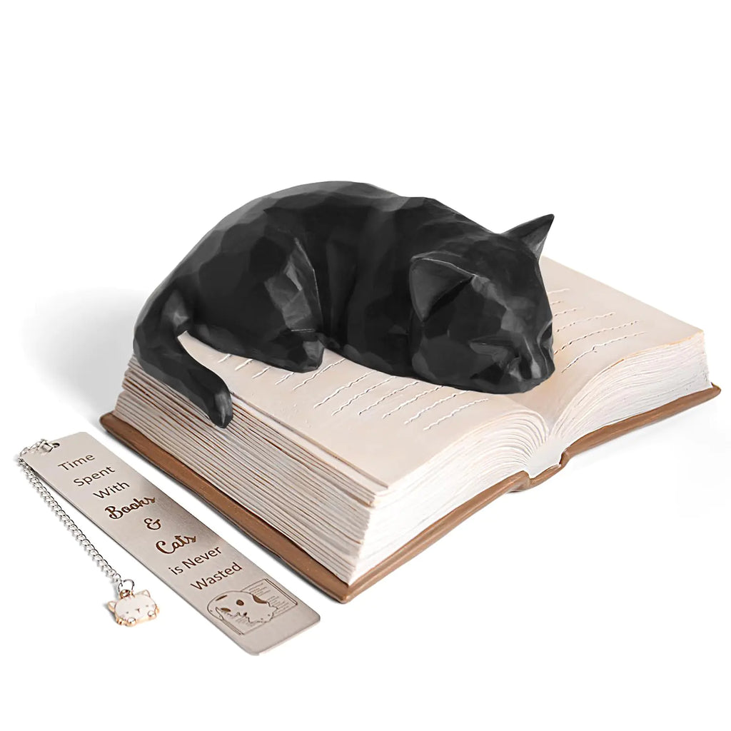 Cat Lover Book Lover Gifts Black Cat Book Figurines