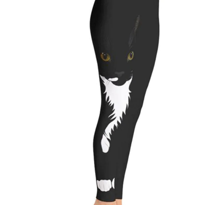 Black Cat Yoga Leggings with Cat Print