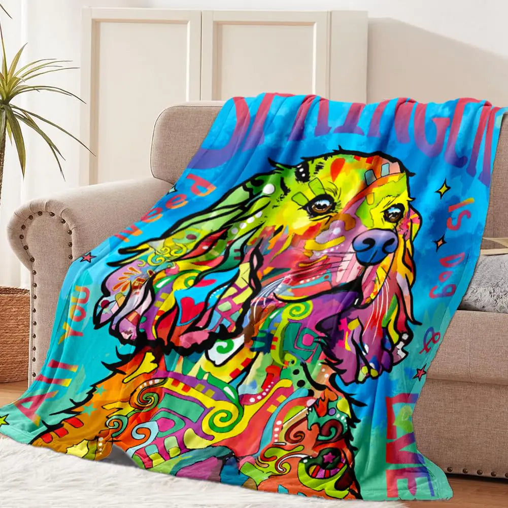 Colorful Springer Spaniel Cute Dog Throw Blanket