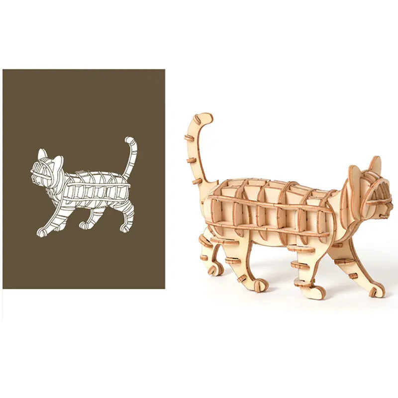 3D Wooden Cat Puzzle Toy - Walking Cat Model