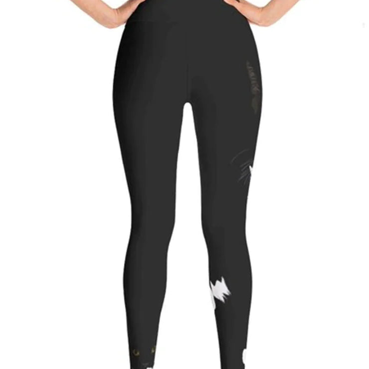 Black Cat Yoga Leggings with Cat Print