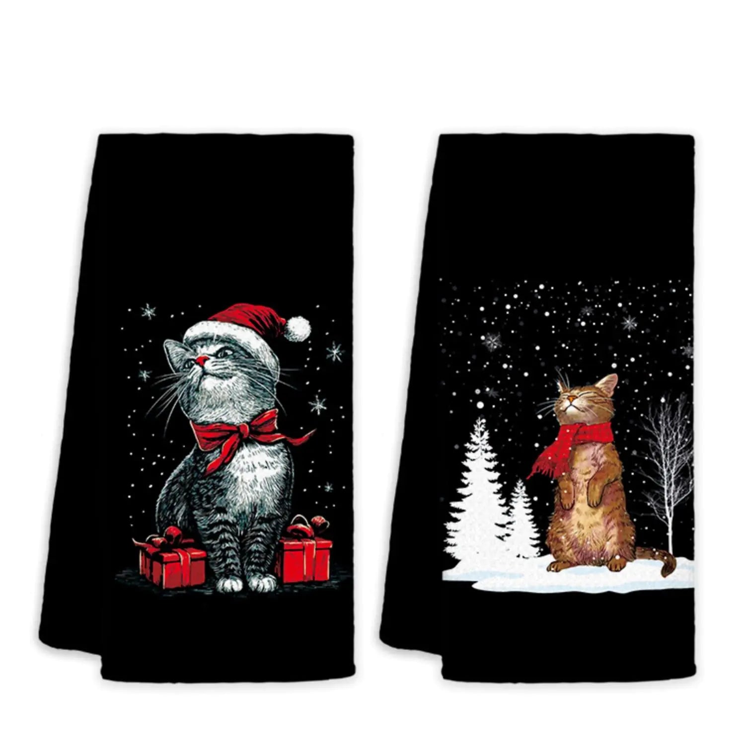 Jvpke Cat Christmas Towel for Cat Lovers Set of 2 - Cat Christmas Decor for Bathroom Kitchen Cat for Women Cat Lovers Girls Men Kids Cat Bathroom Decor 16x24 in