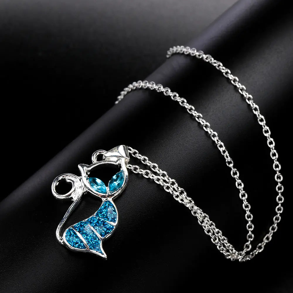 Aopok Cat Silver Pendant and Cat Earrings Set