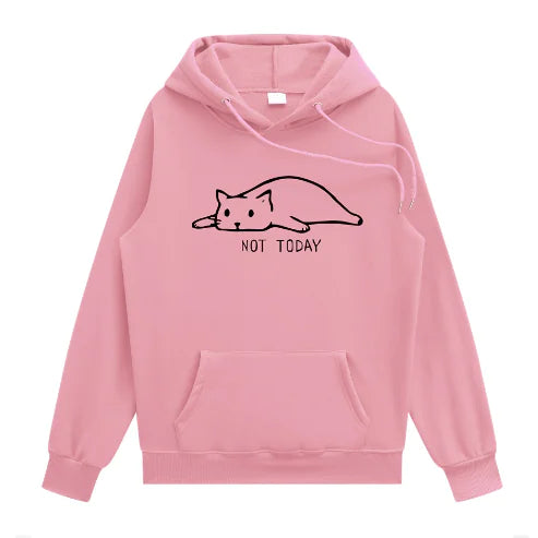 Cat Printed Hooded Sweatshirt with Lazy Cat Design