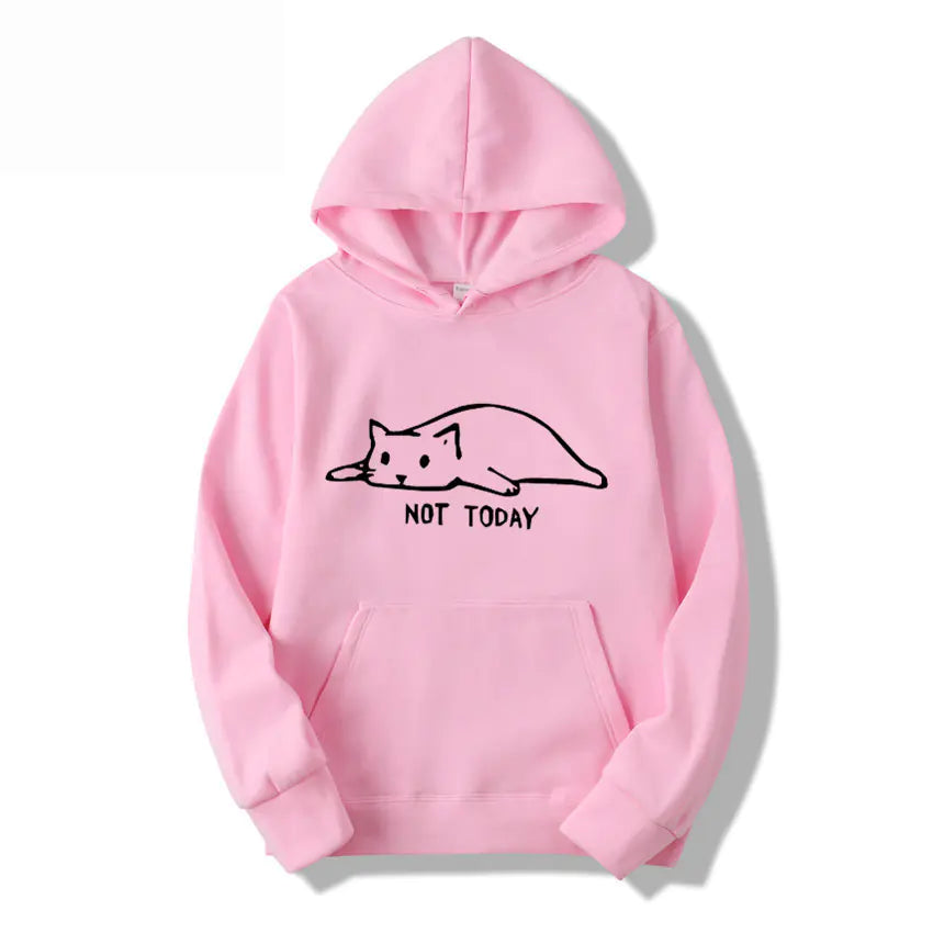 Cat Printed Hooded Sweatshirt with Lazy Cat Design