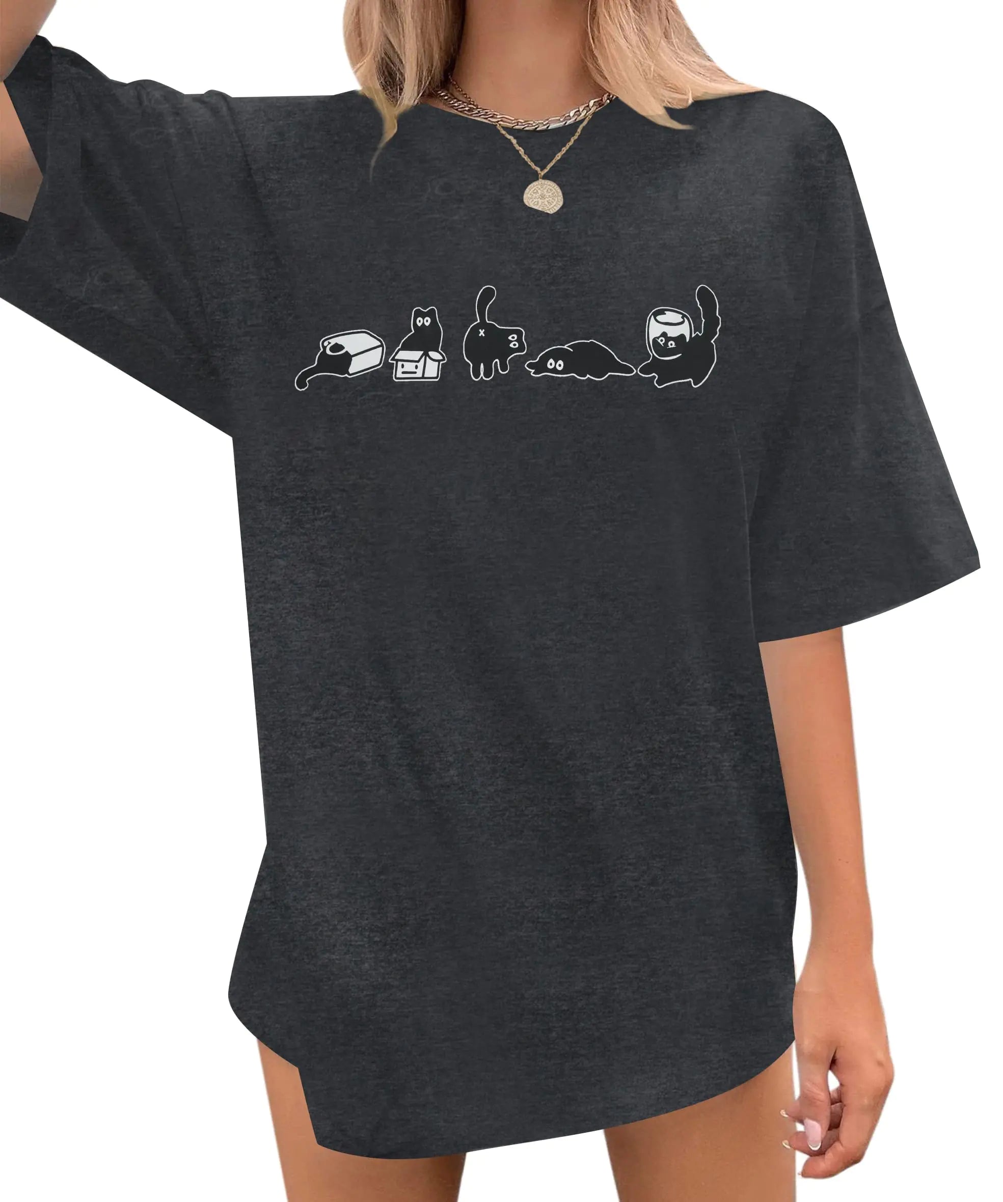 Cat Shirt Cat Mom Outfits ：Women Cat Graphic Tees Pet Lover Shirts Cute Cat Mama Gifts Short Sleeve Tops Dark Grey
