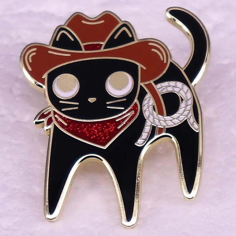 Western Cowboy Cat Black Cat Brooch Pin Accessory