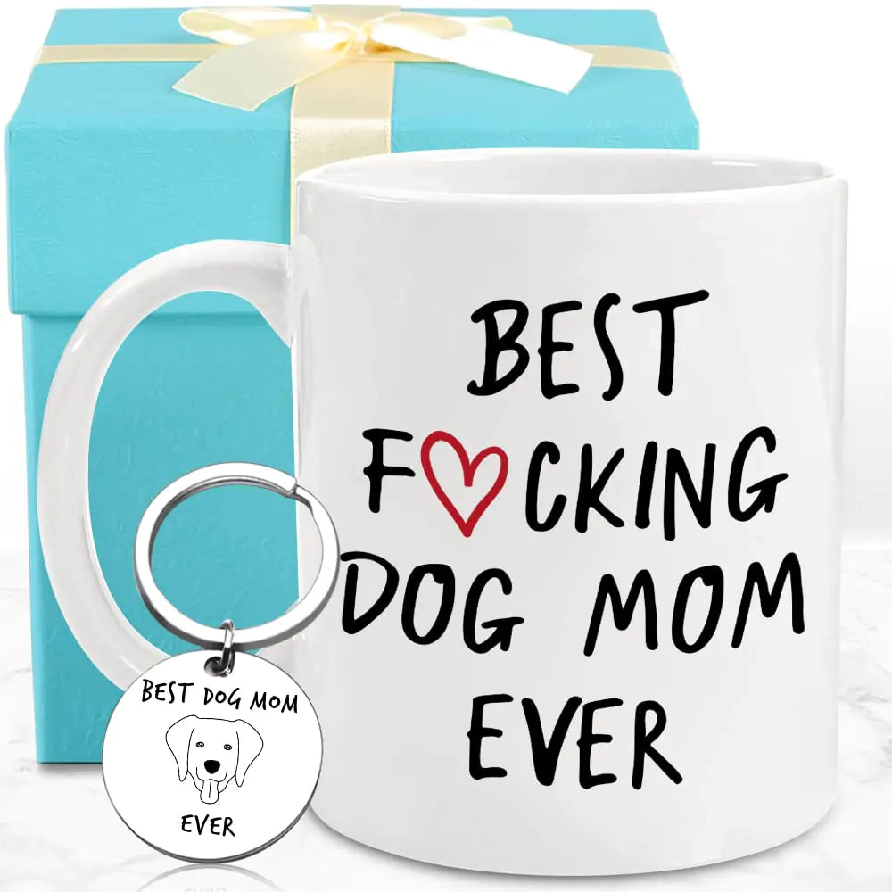 Dog Mom 11 Oz White Coffee Mug Gift Set With Keychain