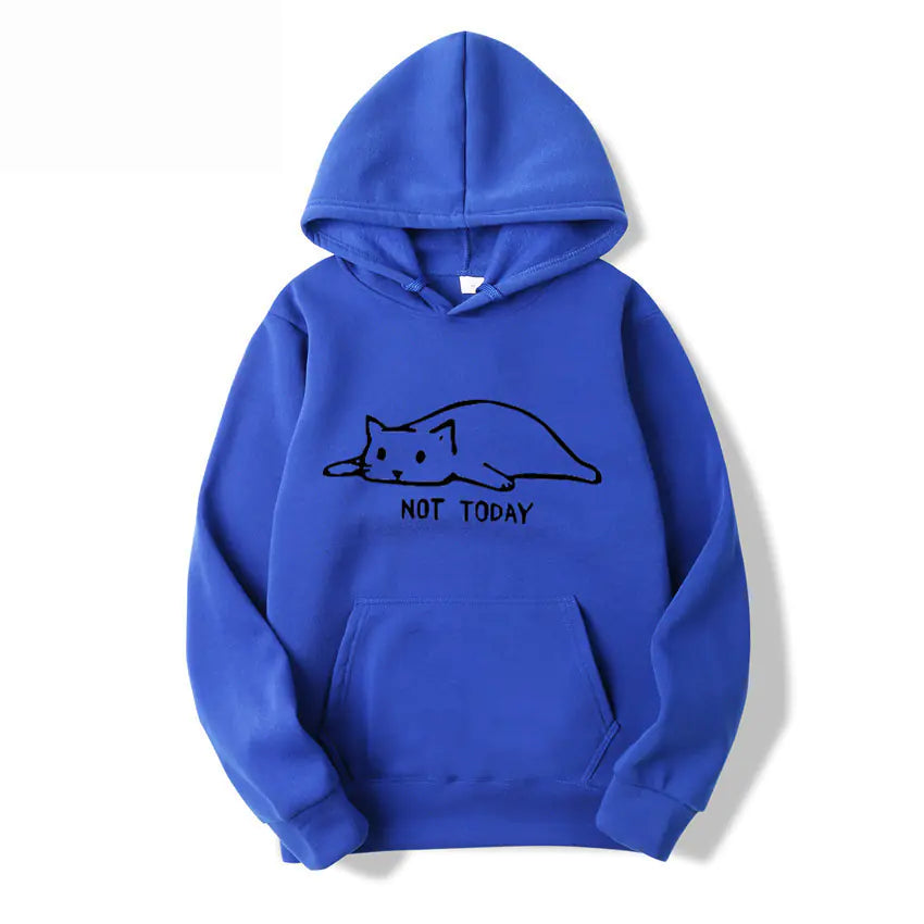 Cat Printed Hooded Sweatshirt with Lazy Cat Design