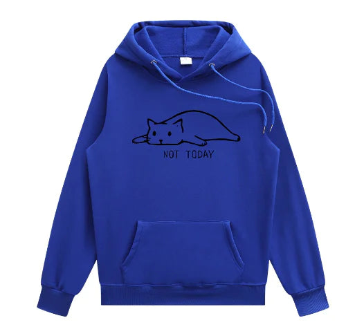 Cat Printed Hooded Sweatshirt with Lazy Cat Design
