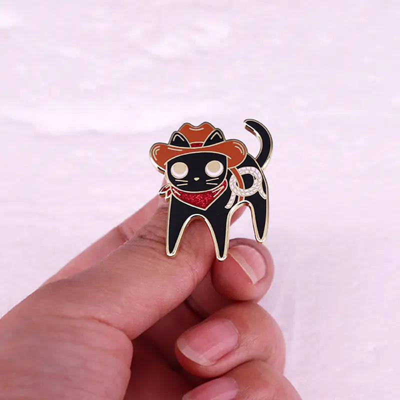 Western Cowboy Cat Black Cat Brooch Pin Accessory