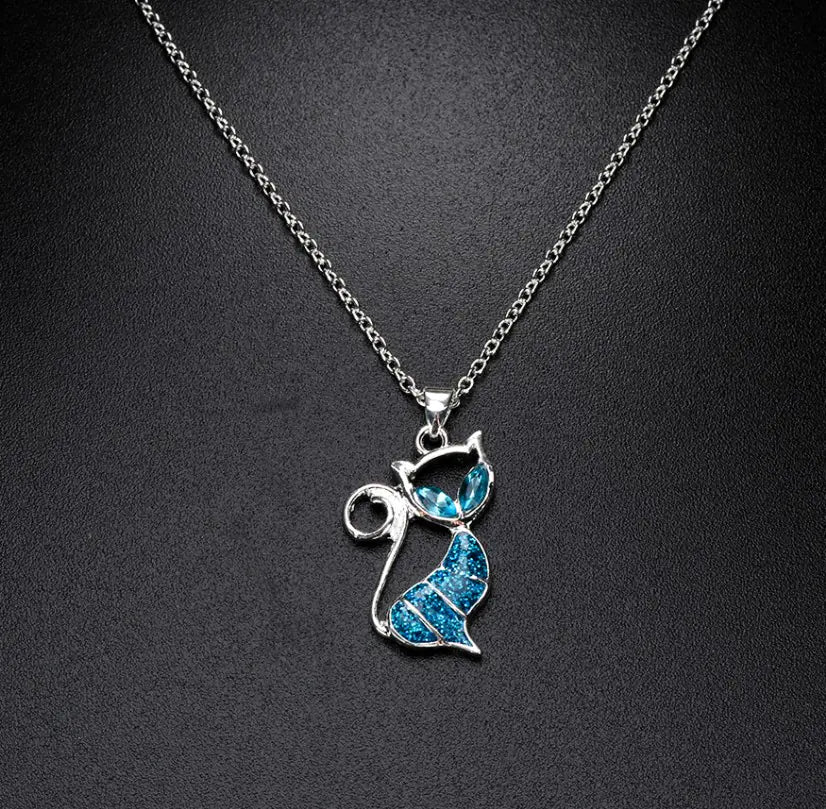 Aopok Cat Silver Pendant and Cat Earrings Set