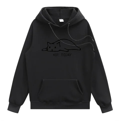Cat Printed Hooded Sweatshirt with Lazy Cat Design