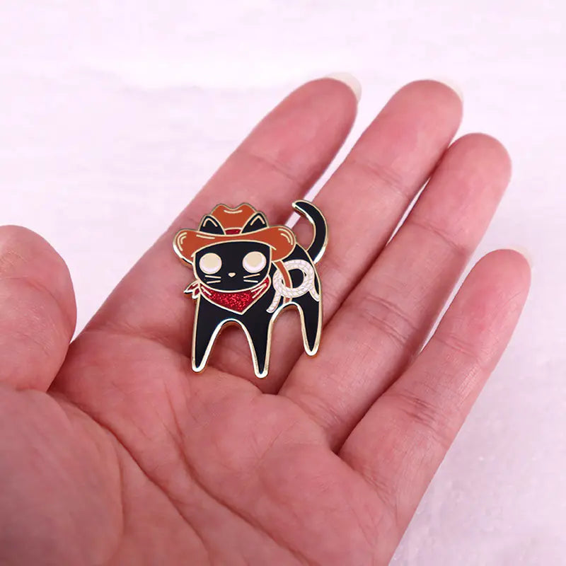 Western Cowboy Cat Black Cat Brooch Pin Accessory