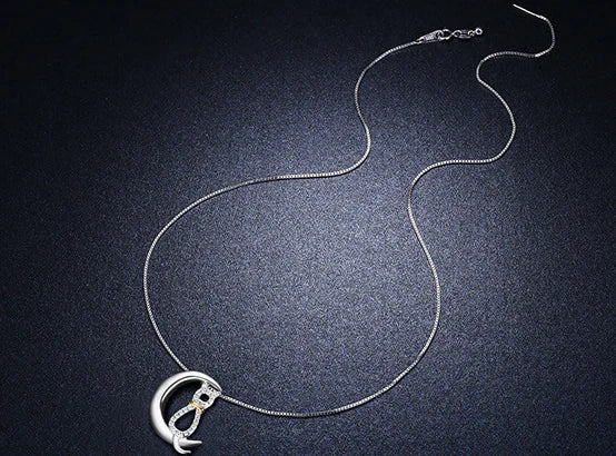 S925 Silver Cat Ring and Crescent Cat Necklace