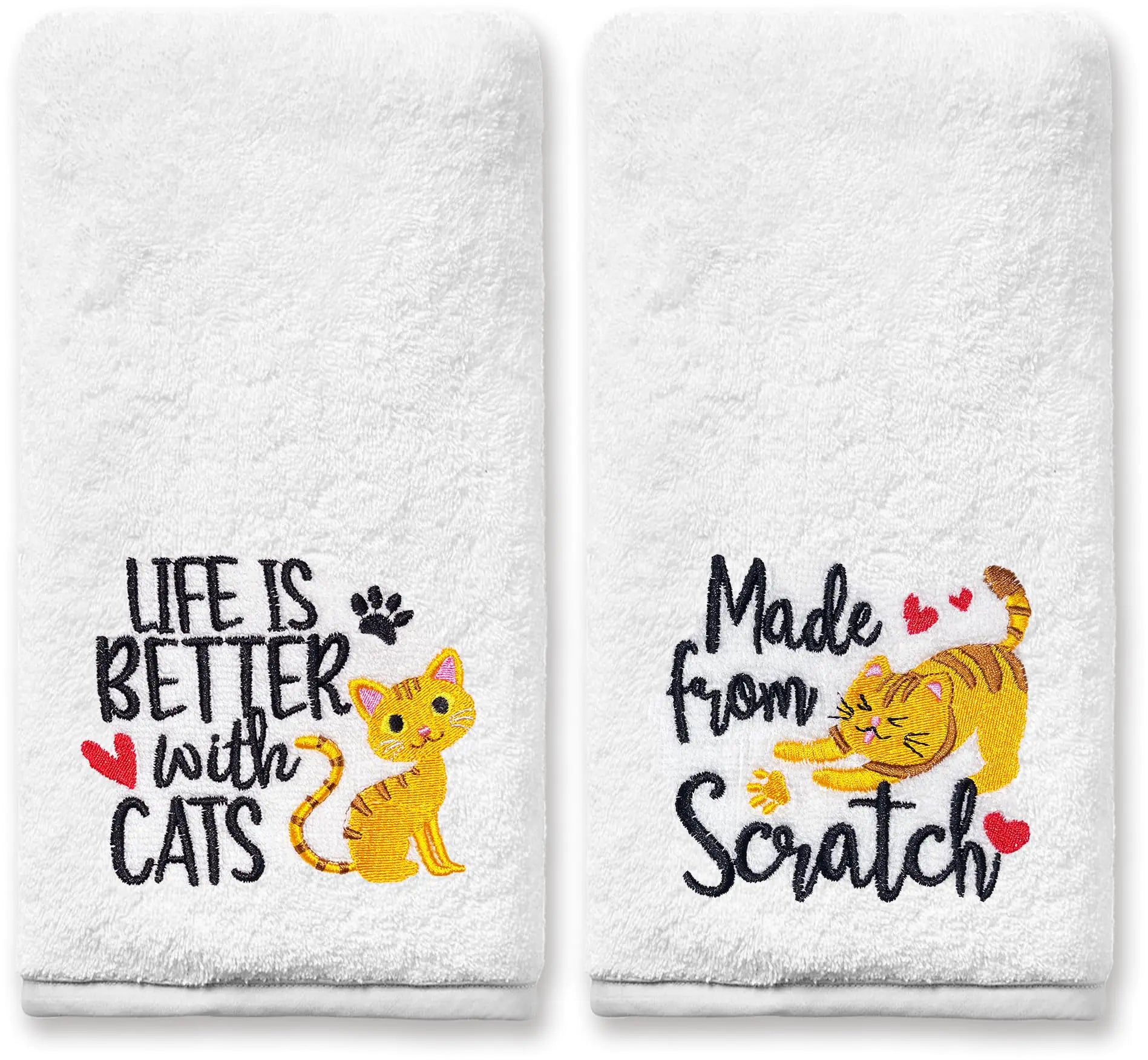 FUTBU Cat Hand Towels for Bathroom Set of 2 Cat Lover Gifts for Women Bathroom Decor Embroidered Cat Mom Gifts Decorative New Home Tea Hand Towels 100% Cotton Soft Towels for Kitchen 14x30 Inches