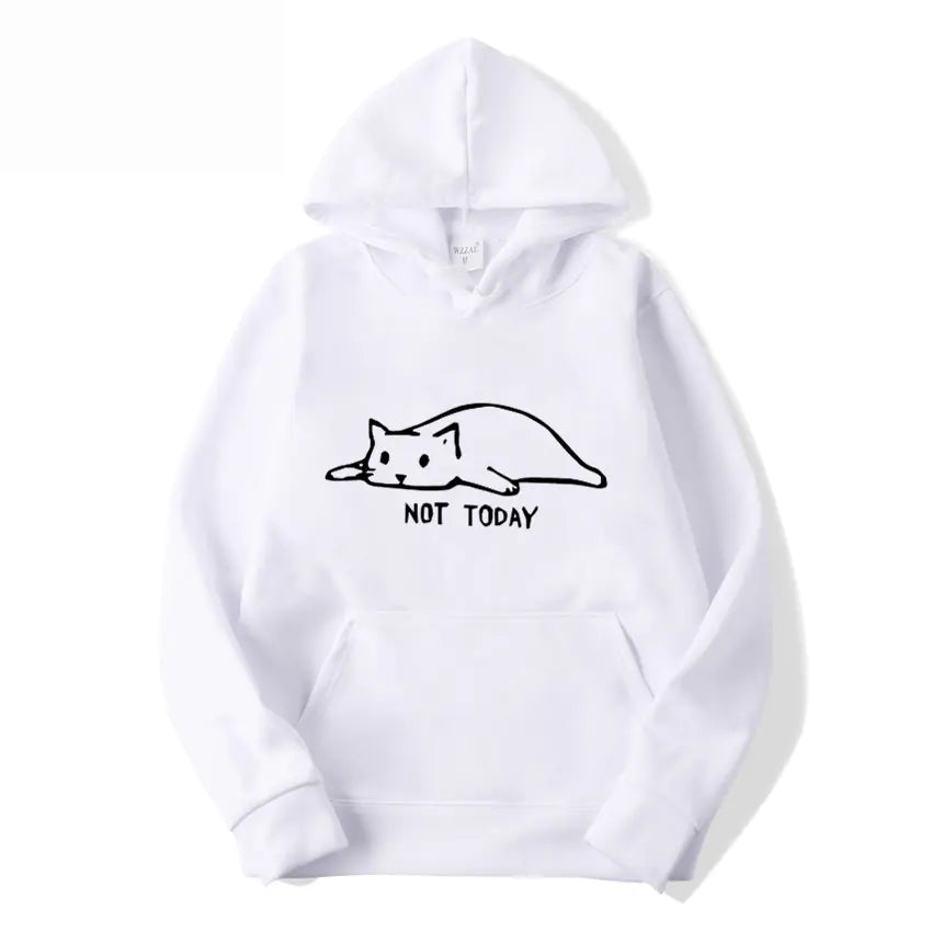 Cat Printed Hooded Sweatshirt with Lazy Cat Design