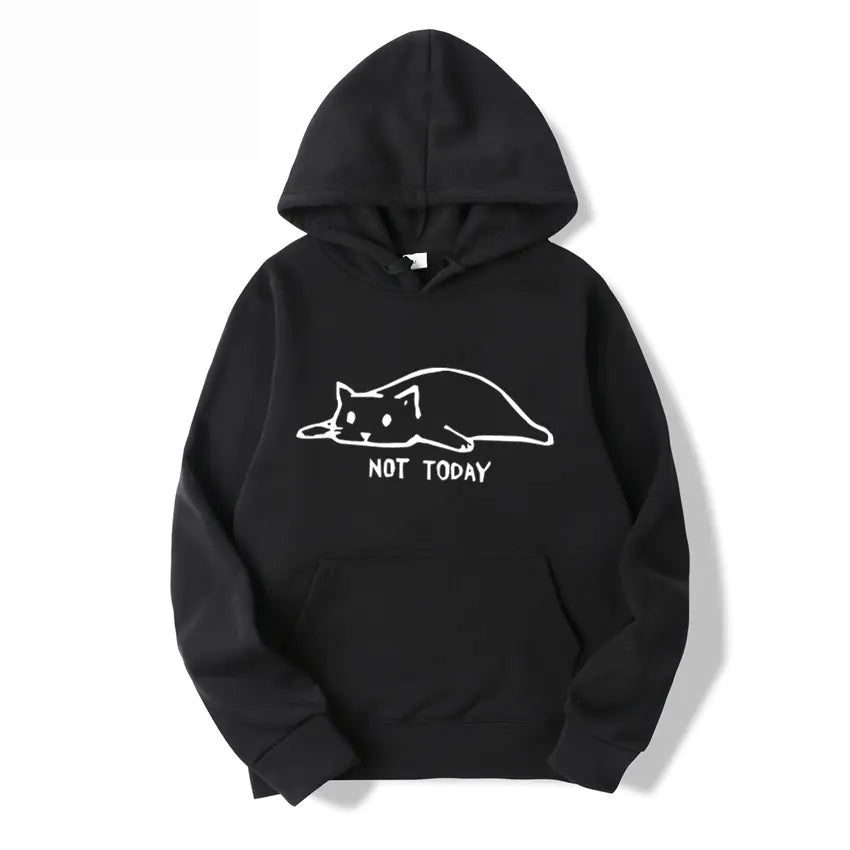 Cat Printed Hooded Sweatshirt with Lazy Cat Design