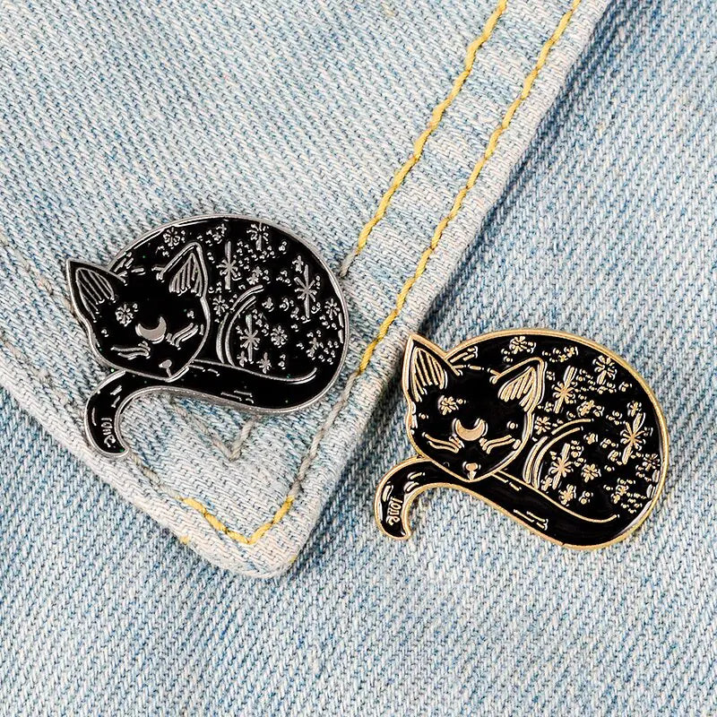 Elegant Black Cat Brooch - Cat Enamel Pin